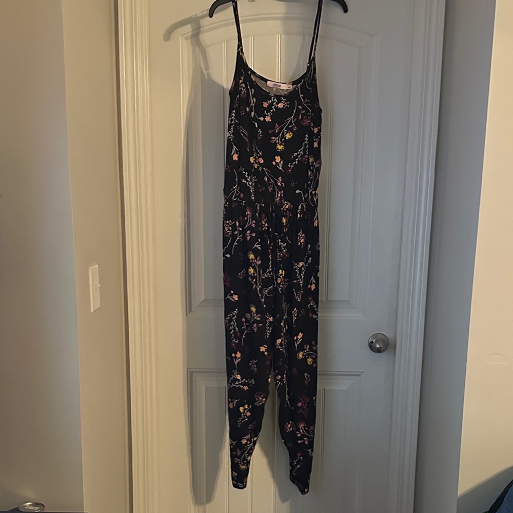 JustFab Black Floral Jumpsuit